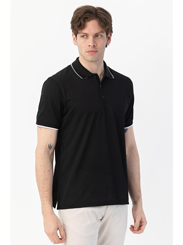 Sabri Özel Giotelli Siyah Slim Fit %100 Pamuk Polo Yaka Tişört