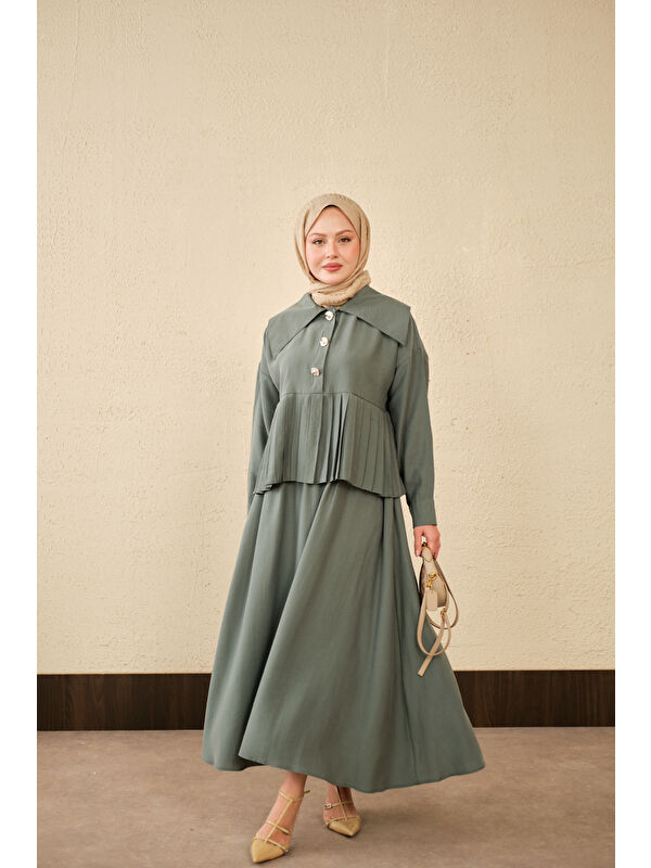 Locco Moda Kadın Gemici Yaka Fırfır Detay Takım Mint Yeşil
