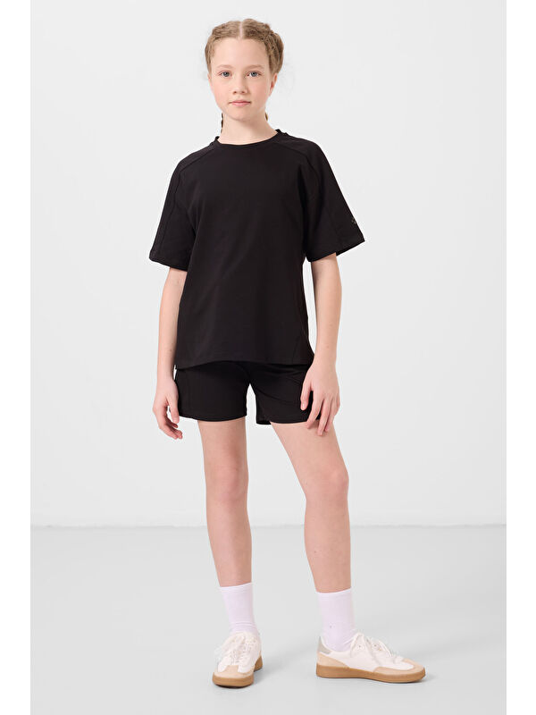 Tommylife Siyah Pamuklu Yumuşak Dokulu Standart Fit Basic Kız Çocuk Şort Takım - 75184