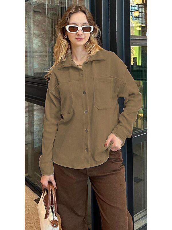 Madmext Camel Cep Detaylı Kadın Gömlek Mg2241