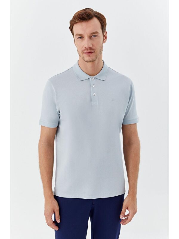 Sabri Özel Açık Gri %100 Pamuk Düğmeli Polo Yaka Erkek T-Shirt