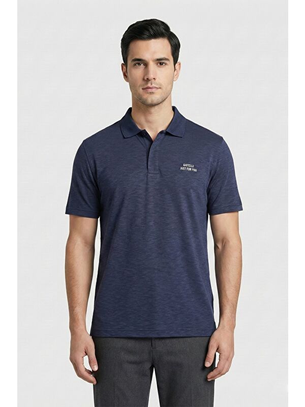 Sabri Özel Giotelli Lacivert Slim Fit %100 Pamuk Düğmeli Polo Yaka Erkek Tişört