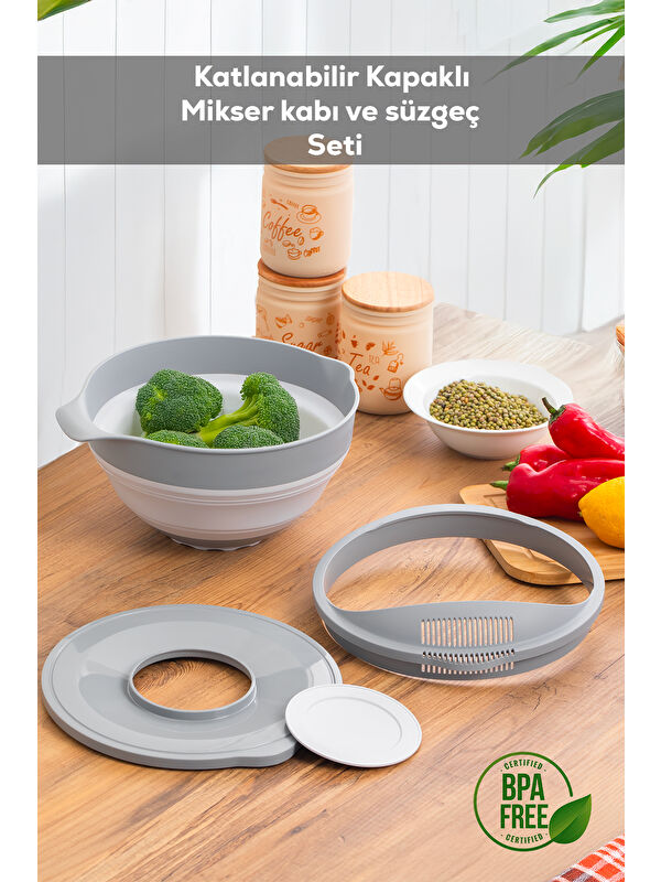 Porsima S-00113 Akordiyon Katlanabilir Süzgeç Seti, Mikser Karıştırma Kabı Mutfak Çeyiz Seti