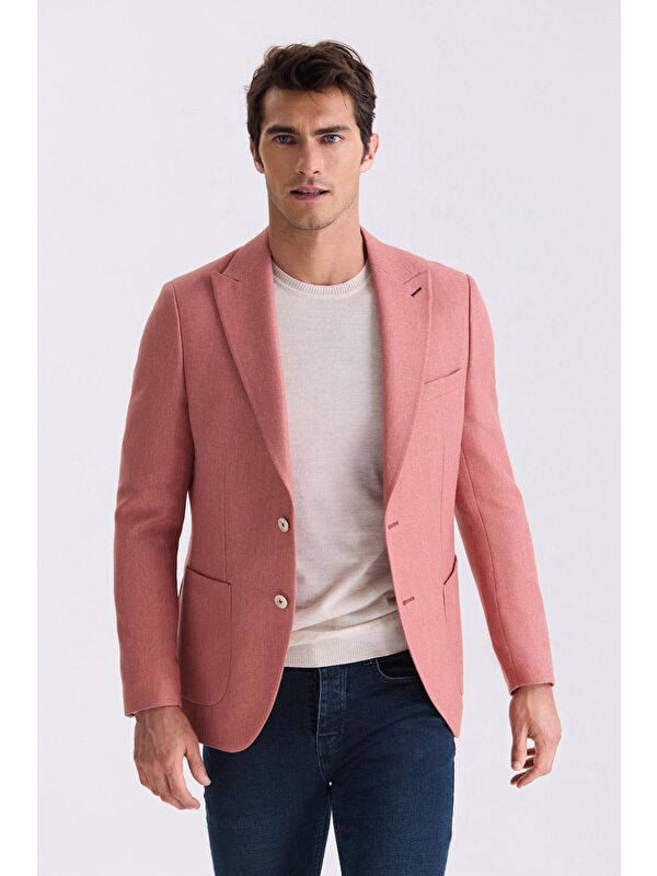 JAKAMEN Yavru Ağzı Slim Fit Sivri Yaka Yazlık Spor Ceket