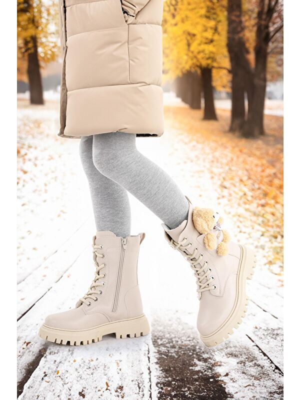 450 Ayıcıklı Fermuarlı Kız Çocuk Günlük Bot Ayakkabı - Görsel 3