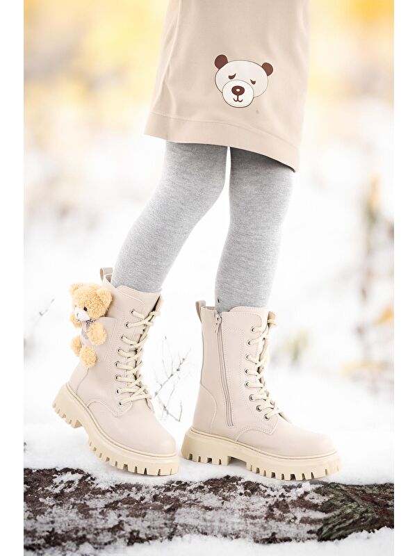 450 Ayıcıklı Fermuarlı Kız Çocuk Günlük Bot Ayakkabı - Görsel 4