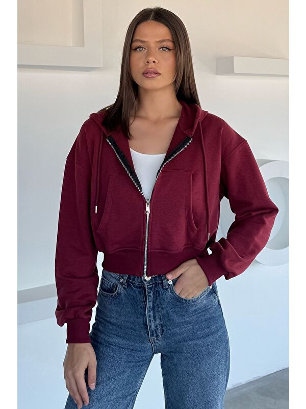Gülseli Kadın Ön Fermuarlı Kapüşonlu Çift Cepli Sweatshirt