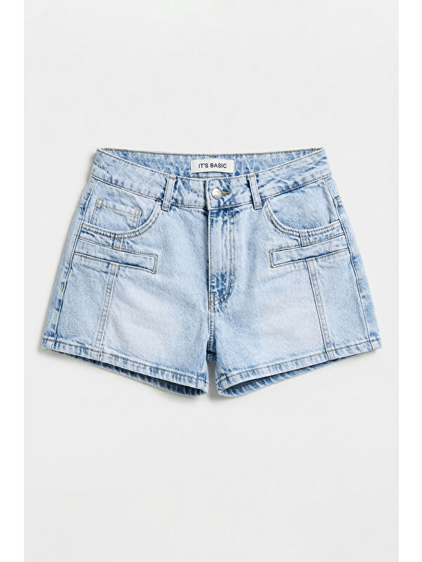 It's Basic Kadın Ice Renk 4s6-3 Mom Fit Cep Detaylı Komfort Kumaş Denim Şort