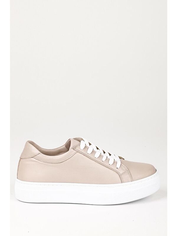 Hakiki Deri Yuvarlak Burun Dolgu Taban Bağcıklı Kadın Sneaker 24240 - Görsel 5