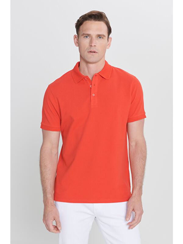 AC&Co / Altınyıldız Classics Erkek Nar Çiçeği Slim Fit Dar Kesim Polo Yaka %100 Pamuk Kısa Kollu Tişört