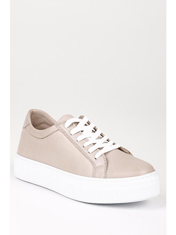 Hakiki Deri Yuvarlak Burun Dolgu Taban Bağcıklı Kadın Sneaker 24240 - Görsel 6