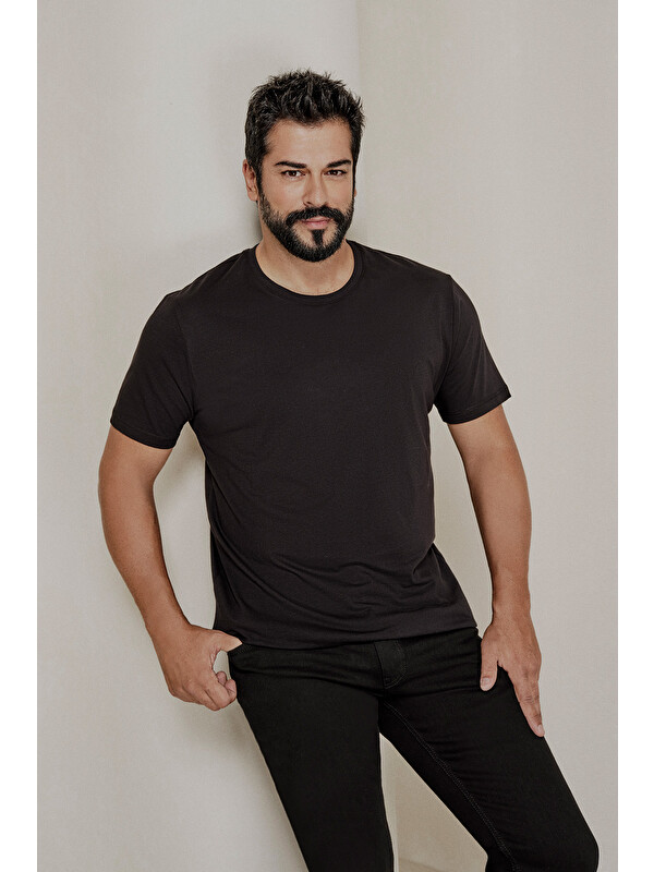 AC&Co / Altınyıldız Classics Erkek Siyah-Haki-Gri Melanj Slim Fit Bisiklet Yaka 3'lü %100 Pamuk Tişört Paketi