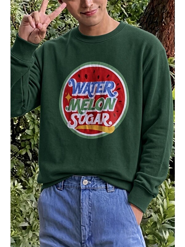 Oksit Bs Watermelon Sugar Karpuz Baskılı Unisex Bisiklet Yaka Sweatshirt