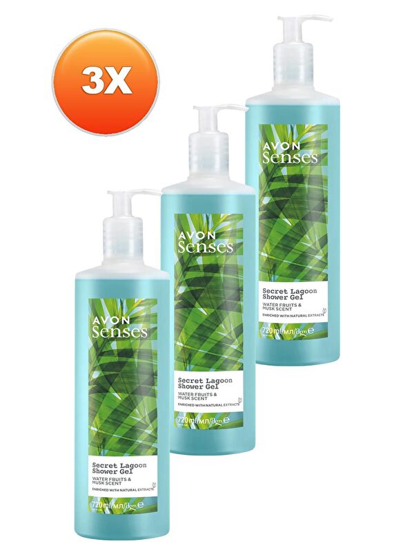 AVON Senses Secret Lagoon Duş Jeli 720 Ml. Üçlü Set