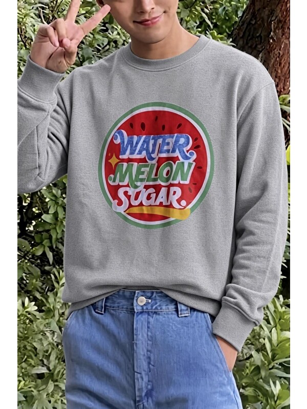 Oksit Bs Watermelon Sugar Karpuz Baskılı Unisex Bisiklet Yaka Sweatshirt