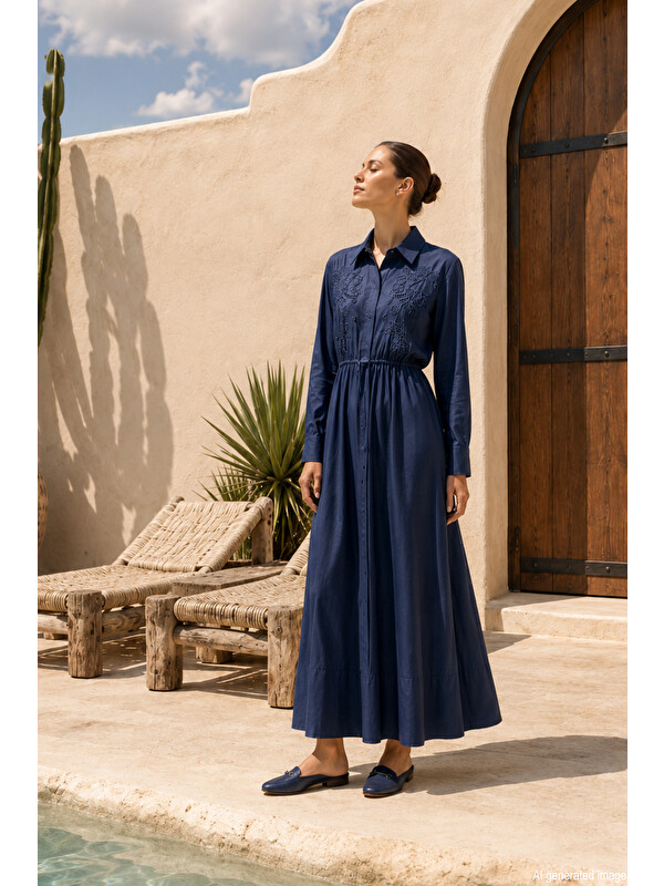 Remsa Missemramiss İvory From Dress Nakışlı Elbise 5210 Denim