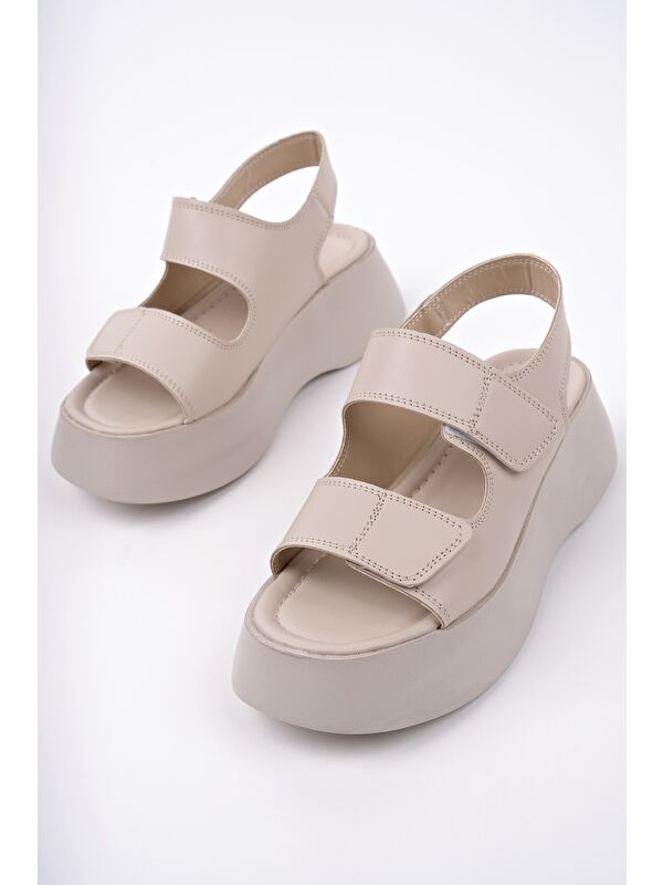 NANSHE Kalın Taban Çift Bantlı Cırtlı Günlük Kadın Sandalet - Görsel 2