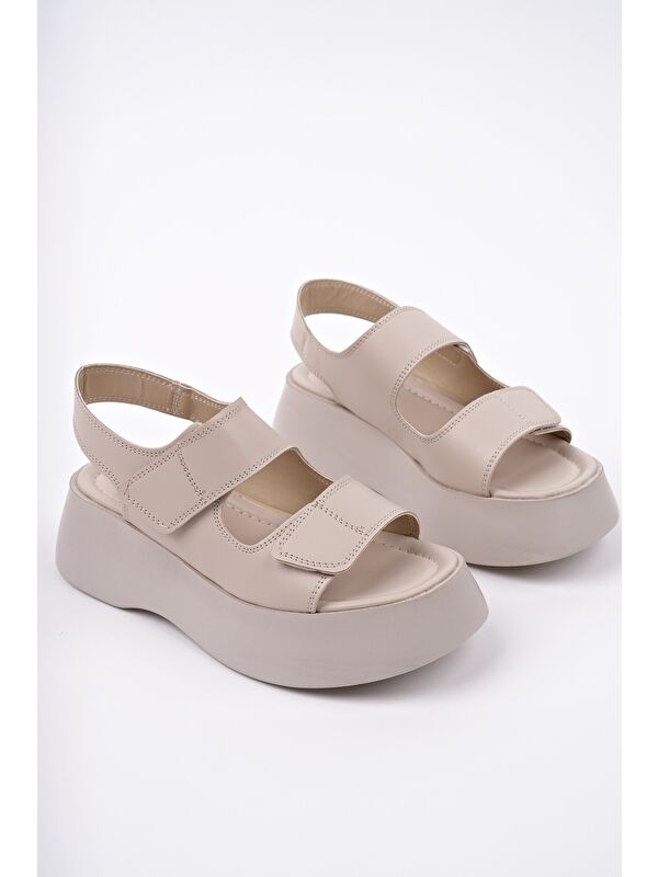 NANSHE Kalın Taban Çift Bantlı Cırtlı Günlük Kadın Sandalet - Görsel 3