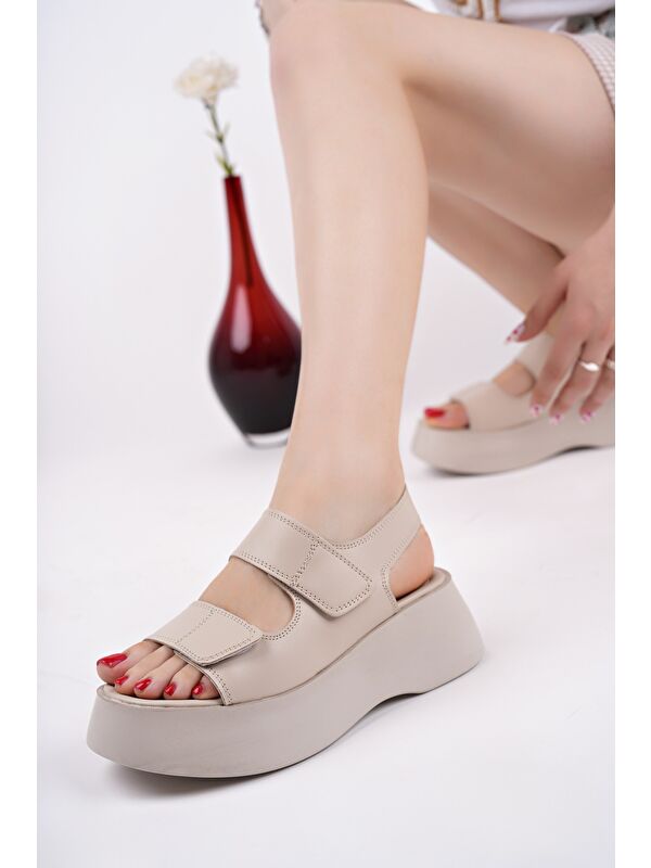 NANSHE Kalın Taban Çift Bantlı Cırtlı Günlük Kadın Sandalet - Görsel 7