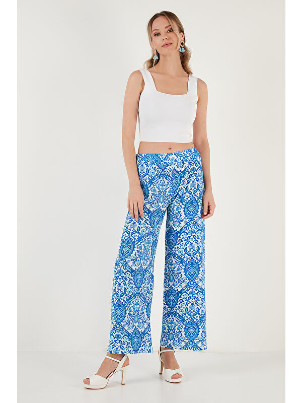 Lela Desenli Beli Lastikli Bol Paça Kadın Pantolon 5869018