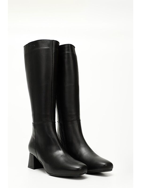 SİYAH Hakiki Deri Kadın Topuklu Fermuarlı Çizme 47539 - Görsel 3