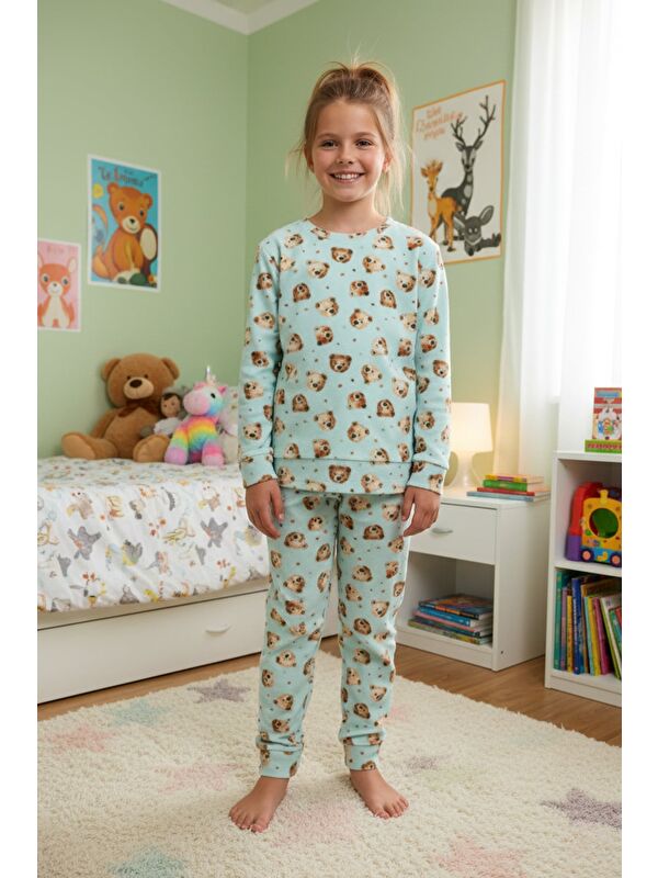 Fullamoda Ayıcık Desenli Polar Unisex Çocuk Pijama Takımı