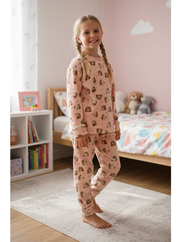Fullamoda Ayıcık Desenli Polar Unisex Çocuk Pijama Takımı
