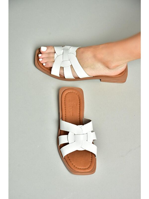S2910456 Beyaz Kadın Terlik - Görsel 5