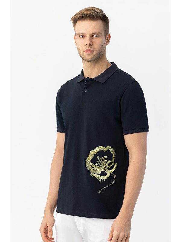 Sabri Özel Giotelli Lacivert Slim Fit %100 Pamuk Polo Yaka Erkek Tişört