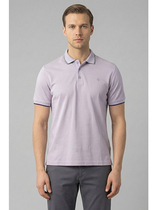 Sabri Özel Giotelli Lila Slim Fit %100 Pamuk Düğmeli Polo Yaka Erkek Tişört