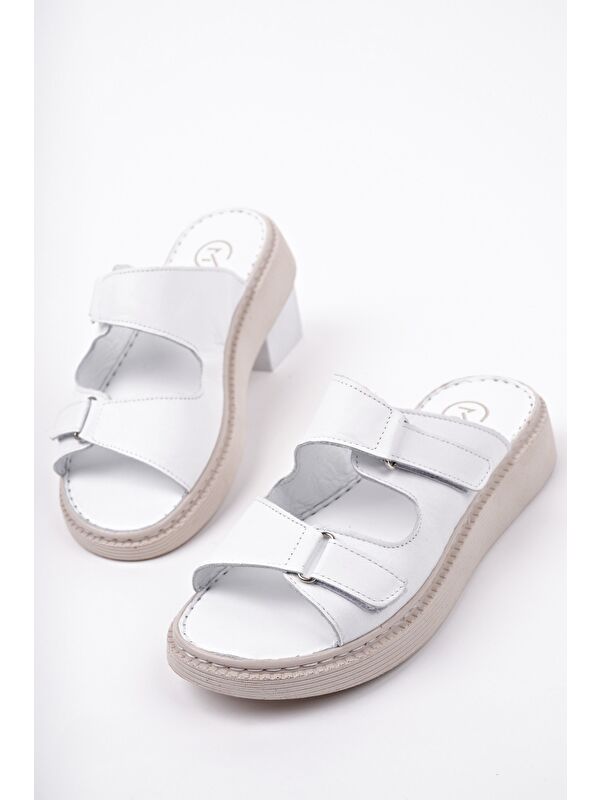 MORGEN Hakiki Deri Çift Bantlı Ayarlanabilir Ortopedik Günlük Kadın Terlik - Görsel 2