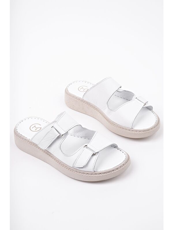 MORGEN Hakiki Deri Çift Bantlı Ayarlanabilir Ortopedik Günlük Kadın Terlik - Görsel 3