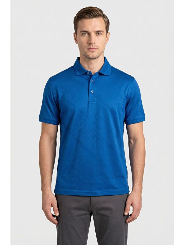 Sabri Özel Giotelli Saks Comfort Fit %100 Pamuk Polo Yaka Düğmeli Erkek T-Shirt