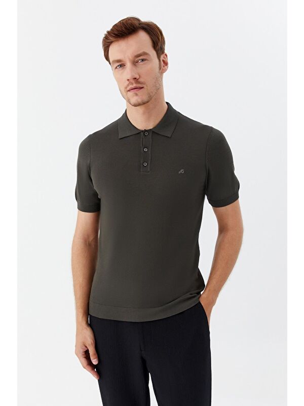 Sabri Özel Koyu Yeşil Regular Fit Triko Polo Yaka Erkek T-Shirt