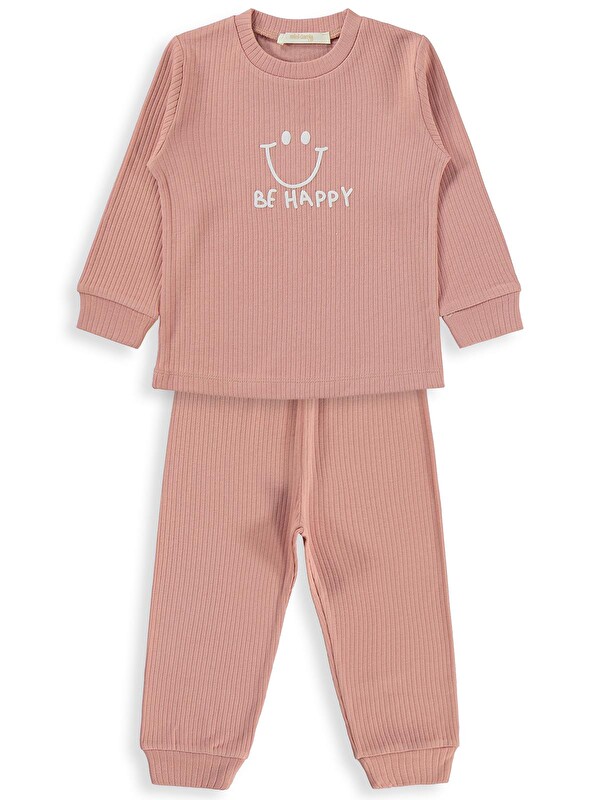 Minidamla Gülen Yüz Baskılı 1-7 Yaş Pijama Takımı - Pembe