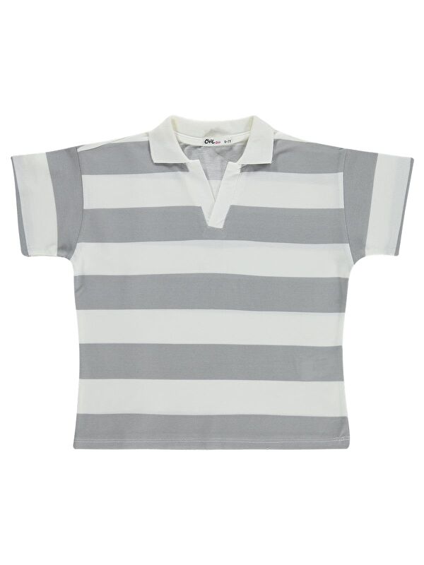 Civil Girls Çizgili Polo Yaka 10-13 Yaş Tişört - Gri