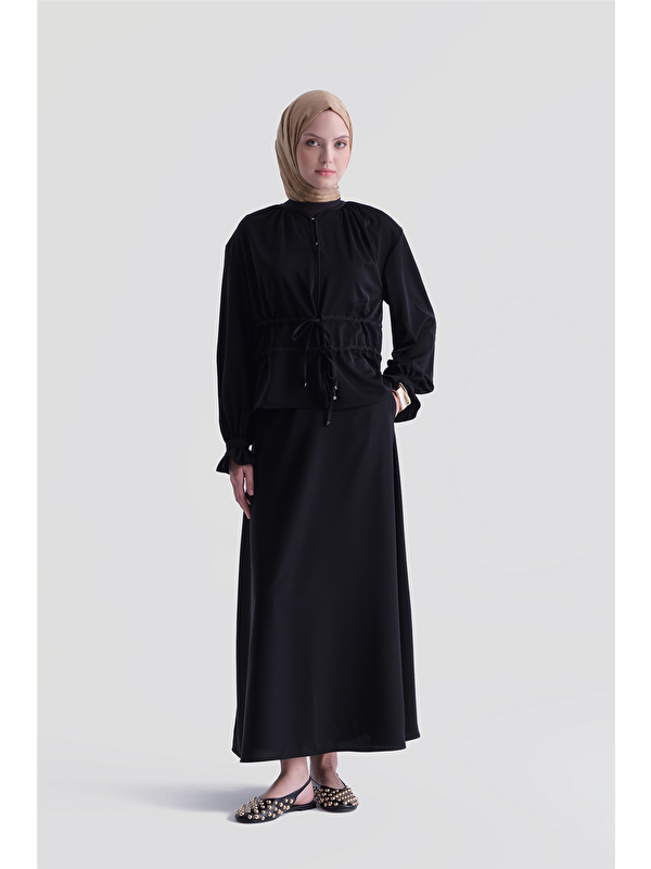 ARMİNE Beli Büzgülü Takım Siyah