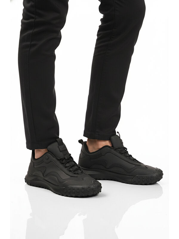 Siyah Bağcıklı Kaymaz Taban Erkek Spor Ayakkabı Mosk 2049 M - Görsel 2