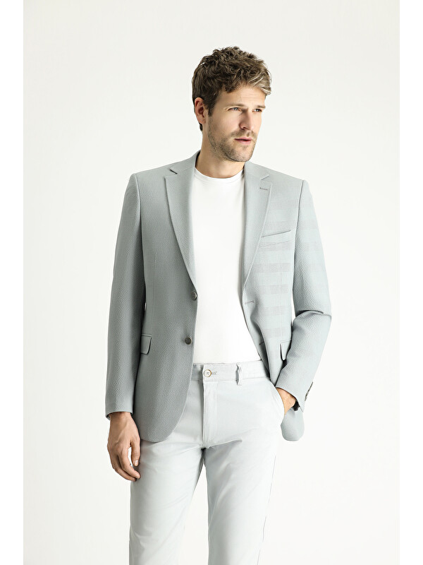 Kiğılı Klasik Ekose Gofre Blazer Ceket