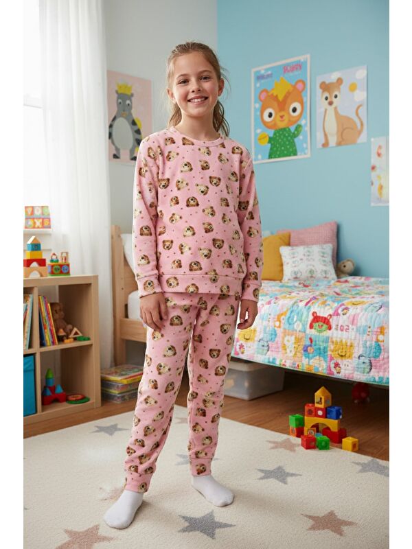 Fullamoda Ayıcık Desenli Polar Unisex Çocuk Pijama Takımı