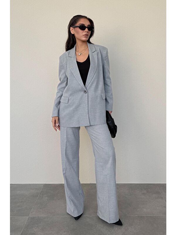 Madmext Gri Oversize Blazer Kadın Ceket Mg2445