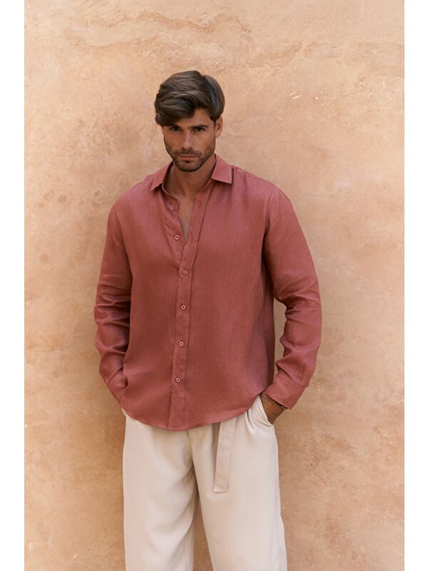 Bohemai Agnola Oversize Erkek Tarçın Keten Gömlek