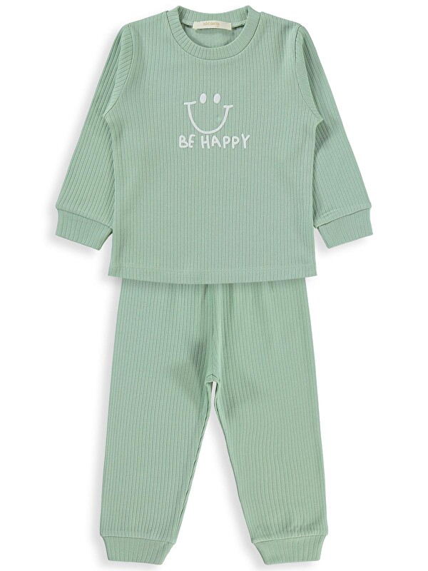 Minidamla Gülen Yüz Baskılı 1-6 Yaş Pijama Takımı - Yeşil