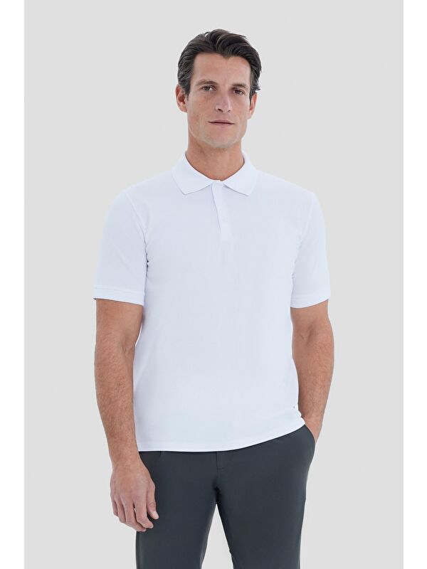 Sabri Özel Beyaz Regular Fit Polo Yaka Erkek T-Shirt