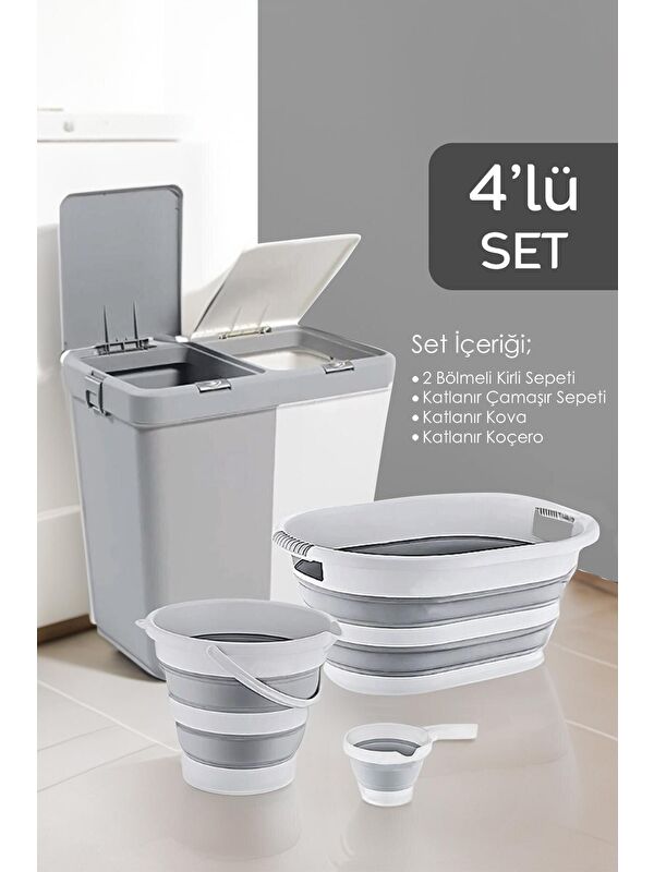Meleni Home 4'lü Katlanır Kirli Çamaşır Sepeti Seti 90 l