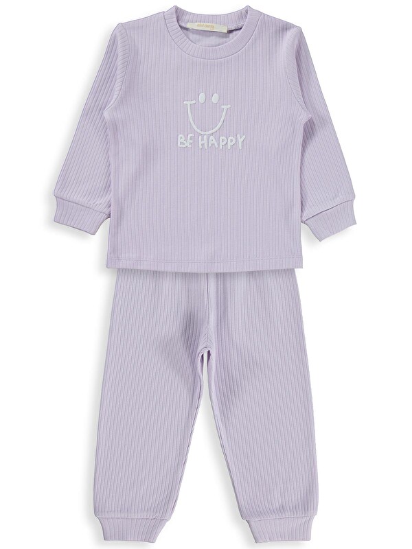 Minidamla Gülen Yüz Baskılı 1-7 Yaş Pijama Takımı - Lila