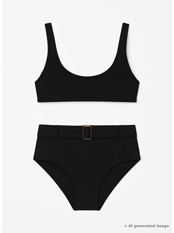 C&City Bitişik Üçgen Yüksek Bel Bikini Takım 3114 Siyah