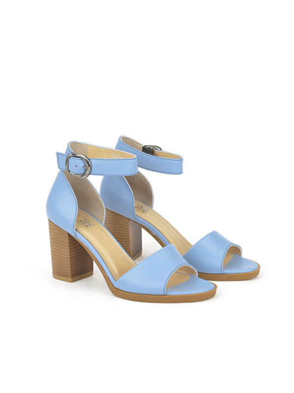 Kadın Hakiki Deri Topuklu Ayakkabı 1411003Z301 Jean Mavi - Görsel 4