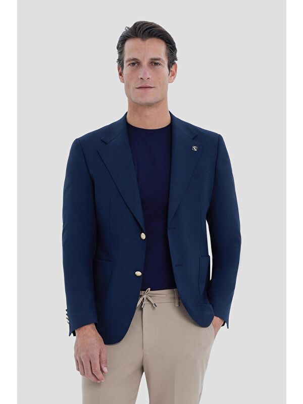 Sabri Özel Lacivert Slim Fit Mono Yaka Casual Ceket