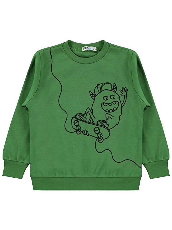 Civil Boys Kaykay Canavar Baskılı 2-5 Yaş Sweatshirt - Yeşil 4-5 Yaş